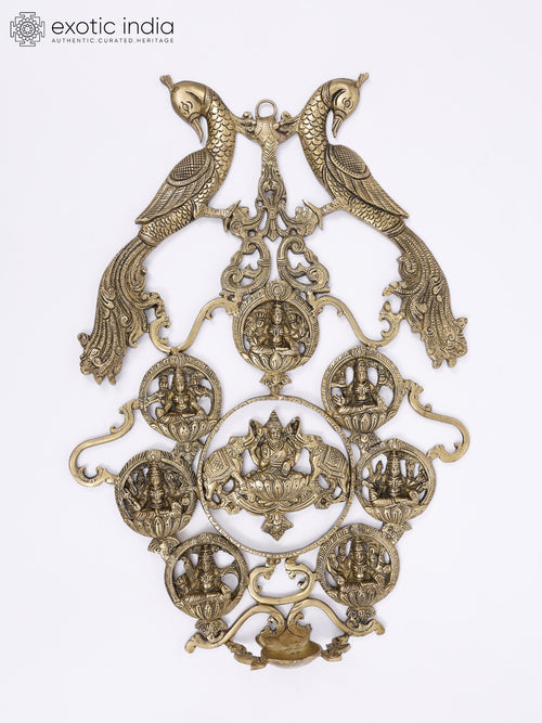 18" Brass Ashtalakshmi Wall Hanging with Peacocks for Pooja