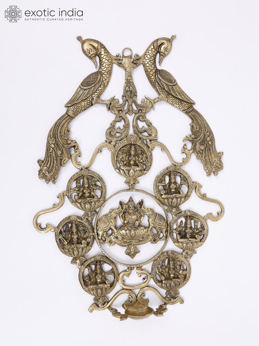 18" Brass Ashtalakshmi Wall Hanging with Peacocks for Pooja