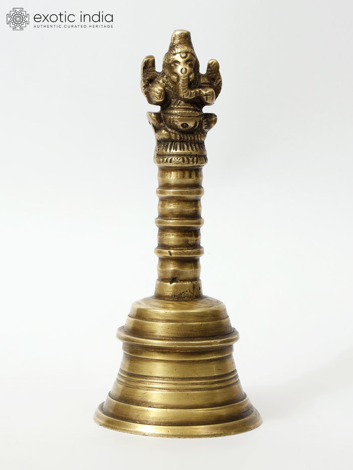 6" Lord Ganesha Brass Bell Statue for Pooja