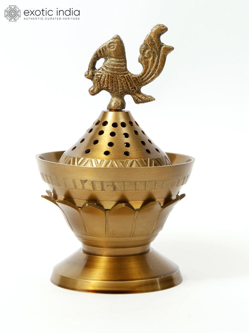 5" Peacock Design Brass Dhoop Dani Incense Diffuser