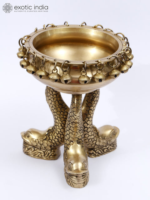 8" Brass Fish Design Urli with Ghungroos