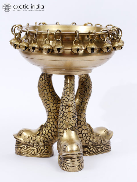 8" Brass Fish Design Urli with Ghungroos