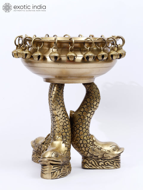 8" Brass Fish Design Urli with Ghungroos