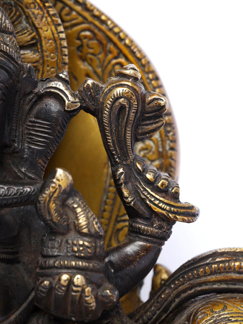 10" Chaturbhuja Lord Ganesha Seated on Throne | Brass Statue
