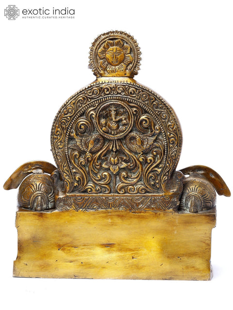 10" Chaturbhuja Lord Ganesha Seated on Throne | Brass Statue