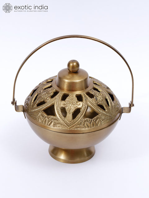 6" Brass Puja Basket/Dhoop Dani | Traditional Incense Burner