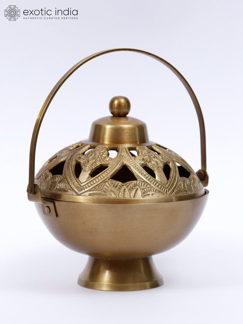 6" Brass Puja Basket/Dhoop Dani | Traditional Incense Burner