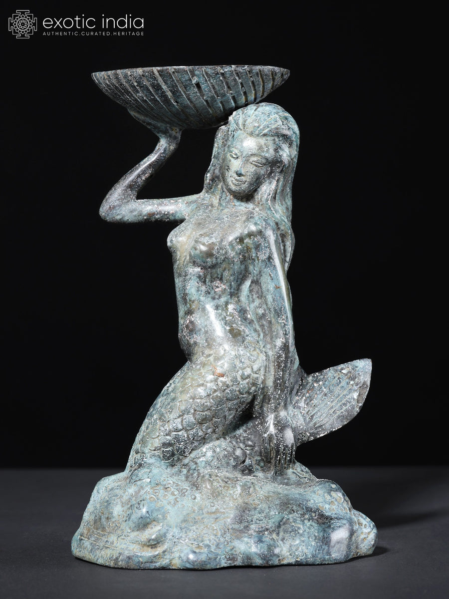 8" Brass Mermaid Tealight Holder Statue