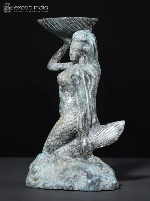 8" Mermaid with Tealight Holder | Brass Statue from Bali