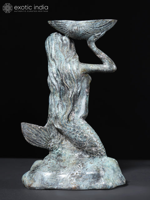 8" Mermaid with Tealight Holder | Brass Statue from Bali