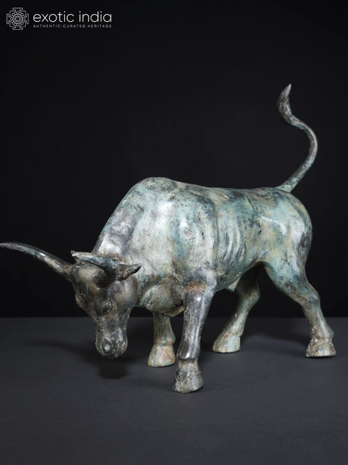 15" Angry Bull Brass Statue for Home Decor