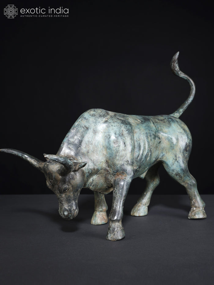 15" Angry Bull Brass Statue for Home Decor
