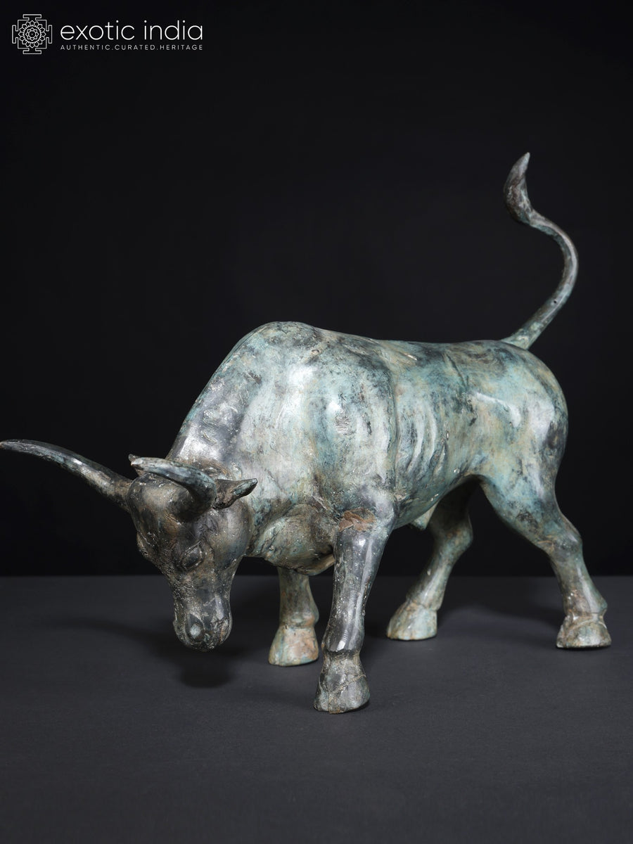 15" Angry Bull Brass Statue for Home Decor