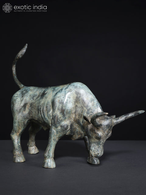15" Angry Bull | Brass Statue | Home Decor