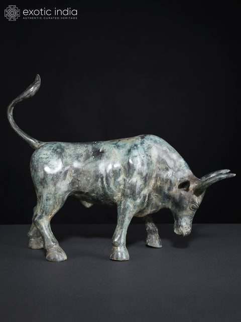 15" Angry Bull | Brass Statue | Home Decor