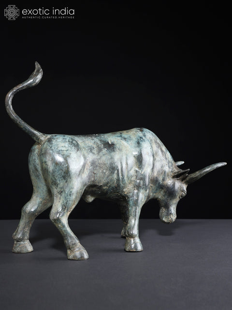 15" Angry Bull | Brass Statue | Home Decor