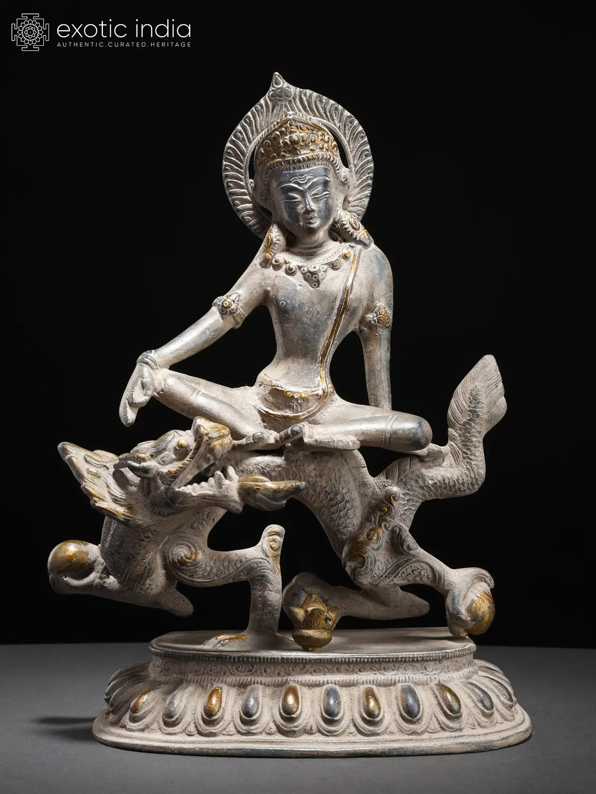 12" Lord Indra on Lion | Brass Statue