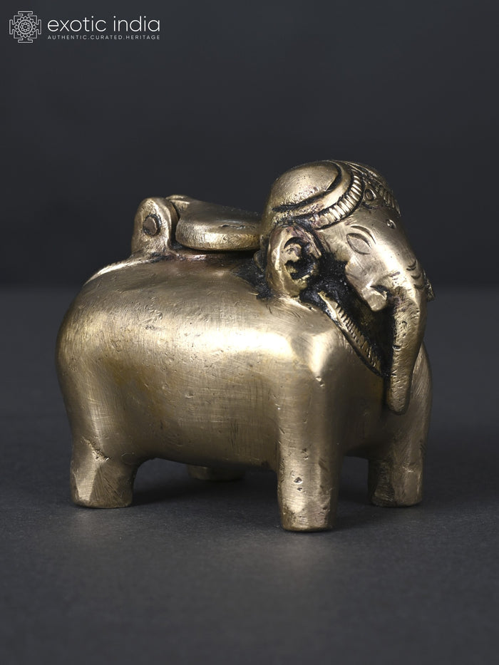 3" Brass Elephant Design Ink Pot Handmade