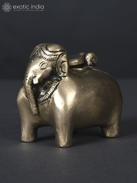 3" Small Elephant Design Ink Pot in Brass