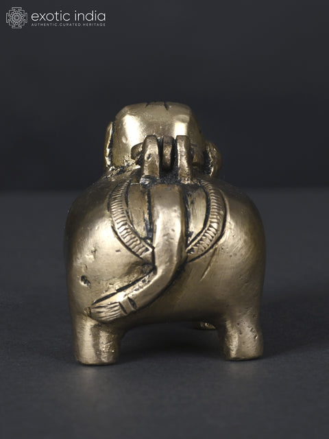 3" Small Elephant Design Ink Pot in Brass