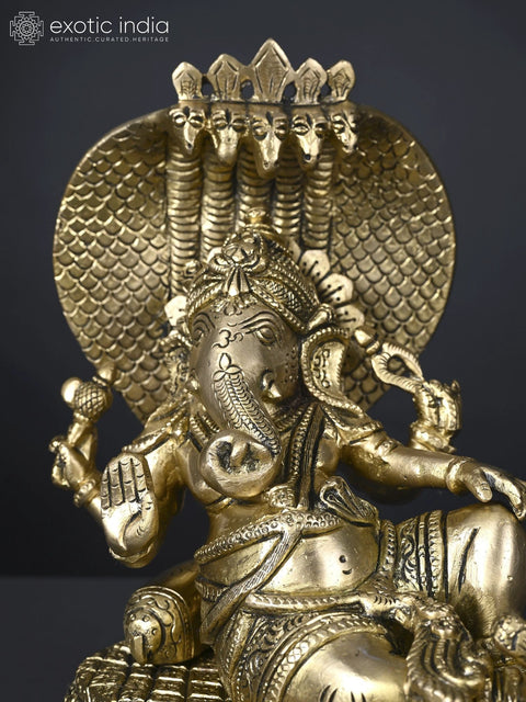 9" Shesha-Shayi Lord Ganesha | Brass Statue