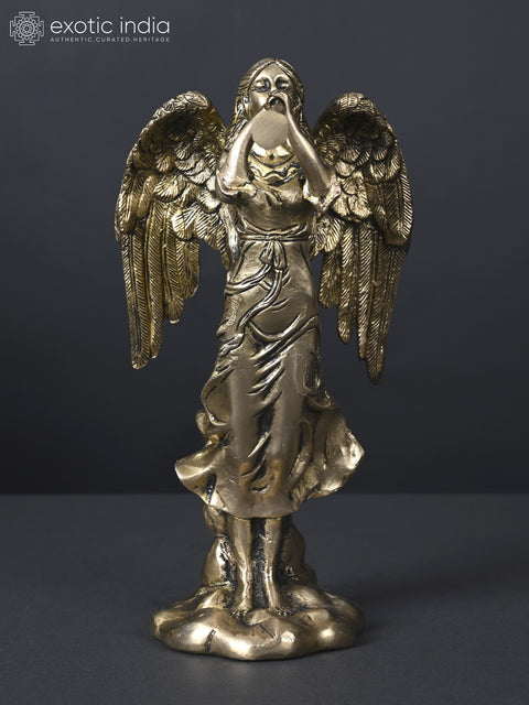 9" Angel Blowing Horn | Brass Statue