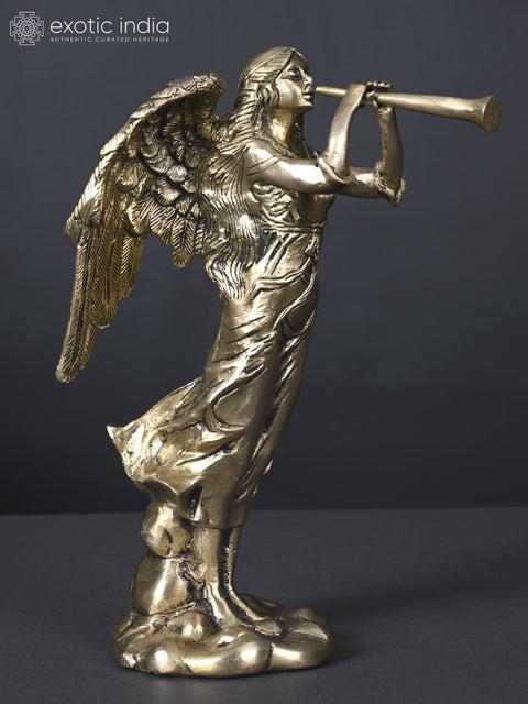 9" Angel Blowing Horn | Brass Statue