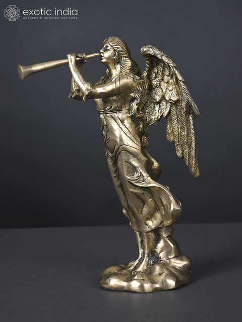 9" Angel Blowing Horn | Brass Statue