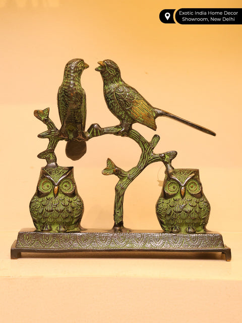 9" Owl and Sparrow Couples | Decorative Brass Statue