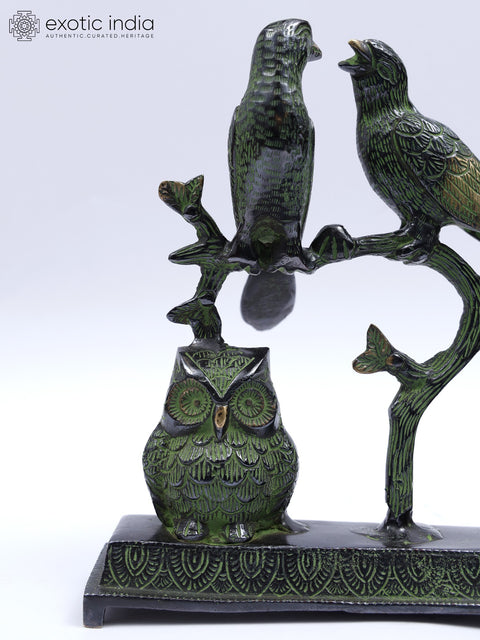 9" Owl and Sparrow Couples | Decorative Brass Statue