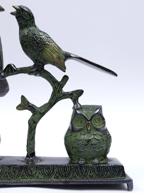 9" Owl and Sparrow Couples | Decorative Brass Statue