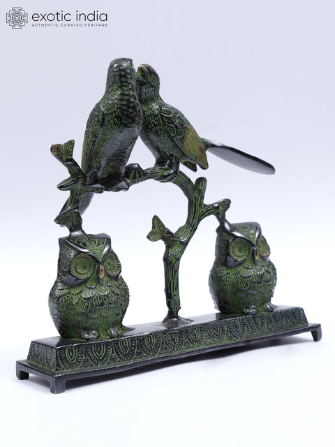 9" Owl and Sparrow Couples | Decorative Brass Statue