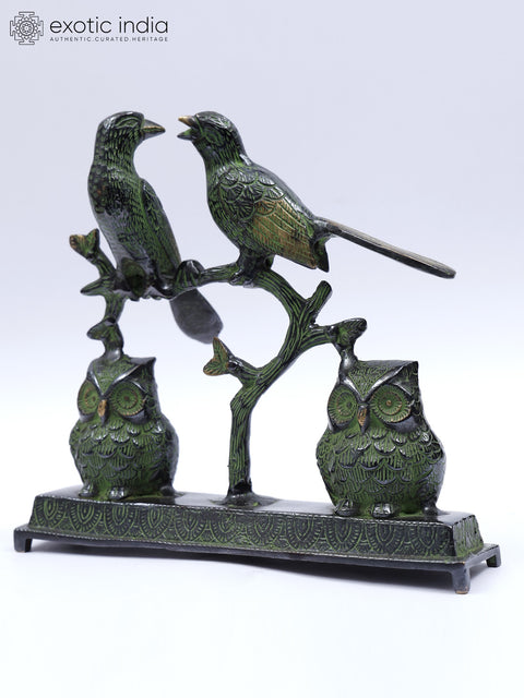 9" Owl and Sparrow Couples | Decorative Brass Statue