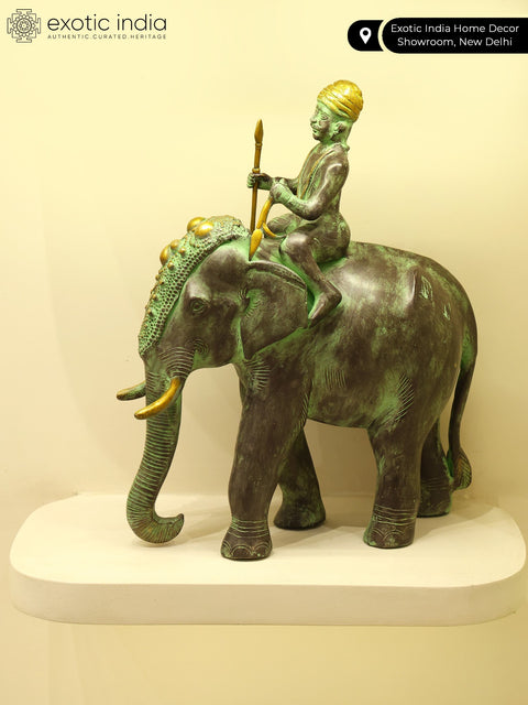 16" Elephant with Mahout | Brass Statue | Table Decor