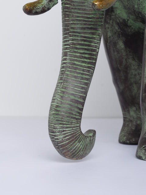 16" Elephant with Mahout | Brass Statue | Table Decor