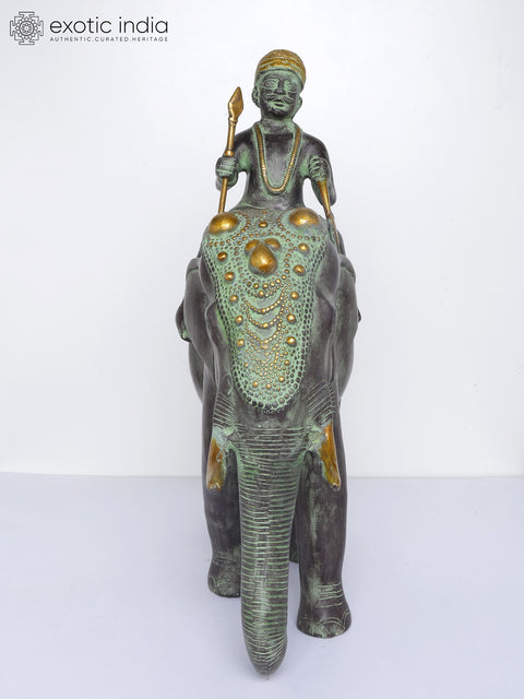 16" Elephant with Mahout | Brass Statue | Table Decor