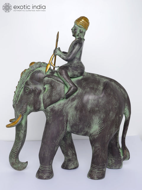 16" Elephant with Mahout | Brass Statue | Table Decor