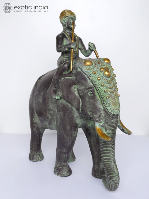 16" Elephant with Mahout | Brass Statue | Table Decor