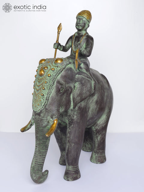 16" Elephant with Mahout | Brass Statue | Table Decor