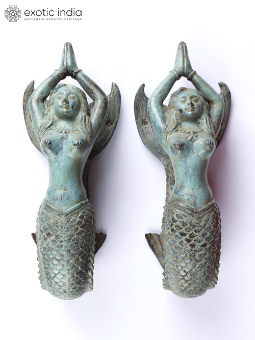 12" Brass Mermaid Door Handles Pair Handmade