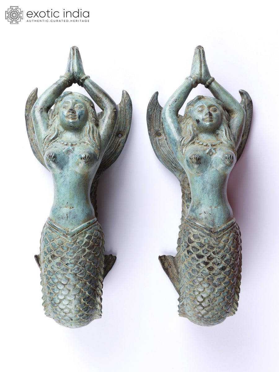 12" Brass Mermaid Door Handles Pair Handmade