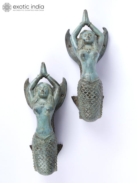 12" Stylized Pair of Mermaid Design Door Handles from Indonesia