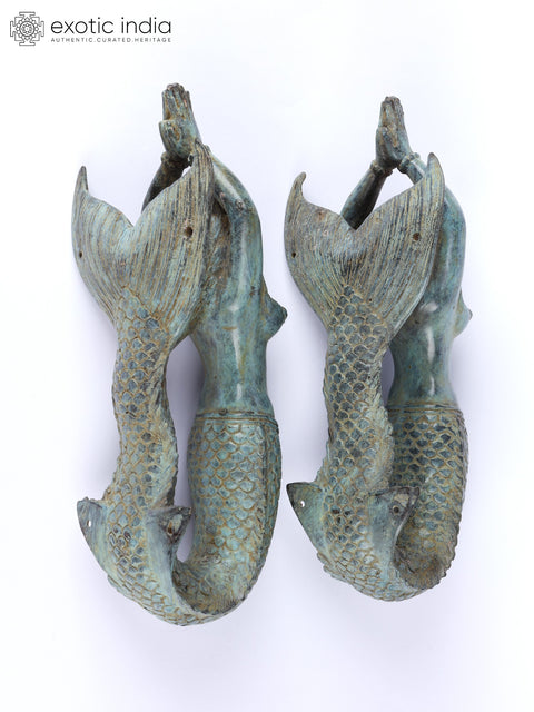 12" Stylized Pair of Mermaid Design Door Handles from Indonesia