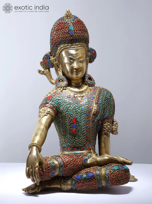 14" Bhagawan Indra Brass Statue with Inlay and Filigree Work