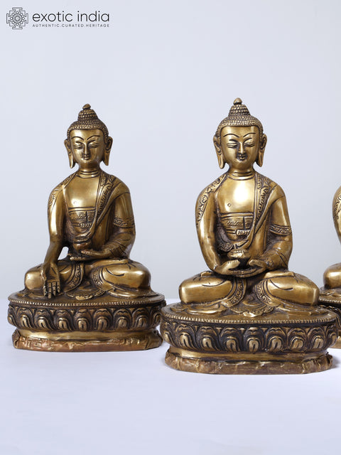 8" Set of Five Buddha in Different Mudras | Brass Statues