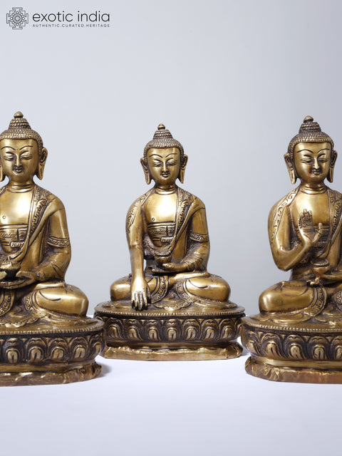 8" Set of Five Buddha in Different Mudras | Brass Statues