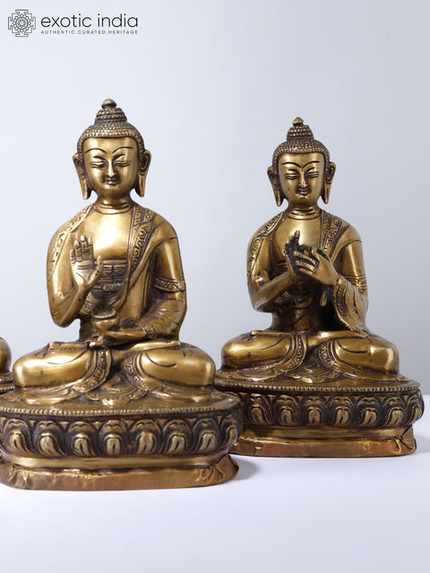 8" Set of Five Buddha in Different Mudras | Brass Statues