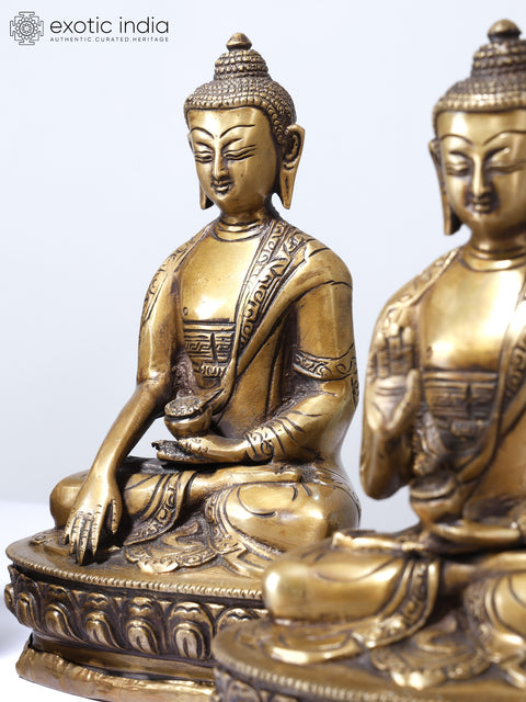 8" Set of Five Buddha in Different Mudras | Brass Statues