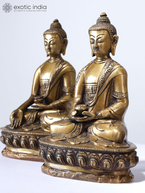 8" Set of Five Buddha in Different Mudras | Brass Statues
