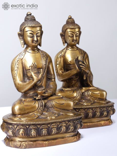 8" Set of Five Buddha in Different Mudras | Brass Statues